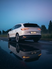 a white car on a road
