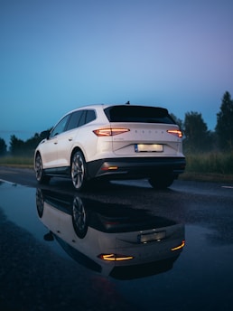 a white car on a road