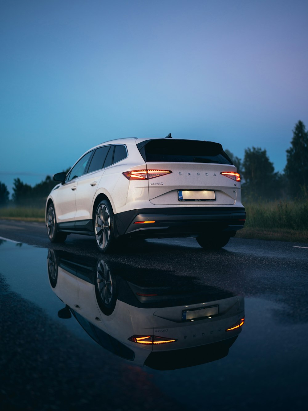 a white car on a road