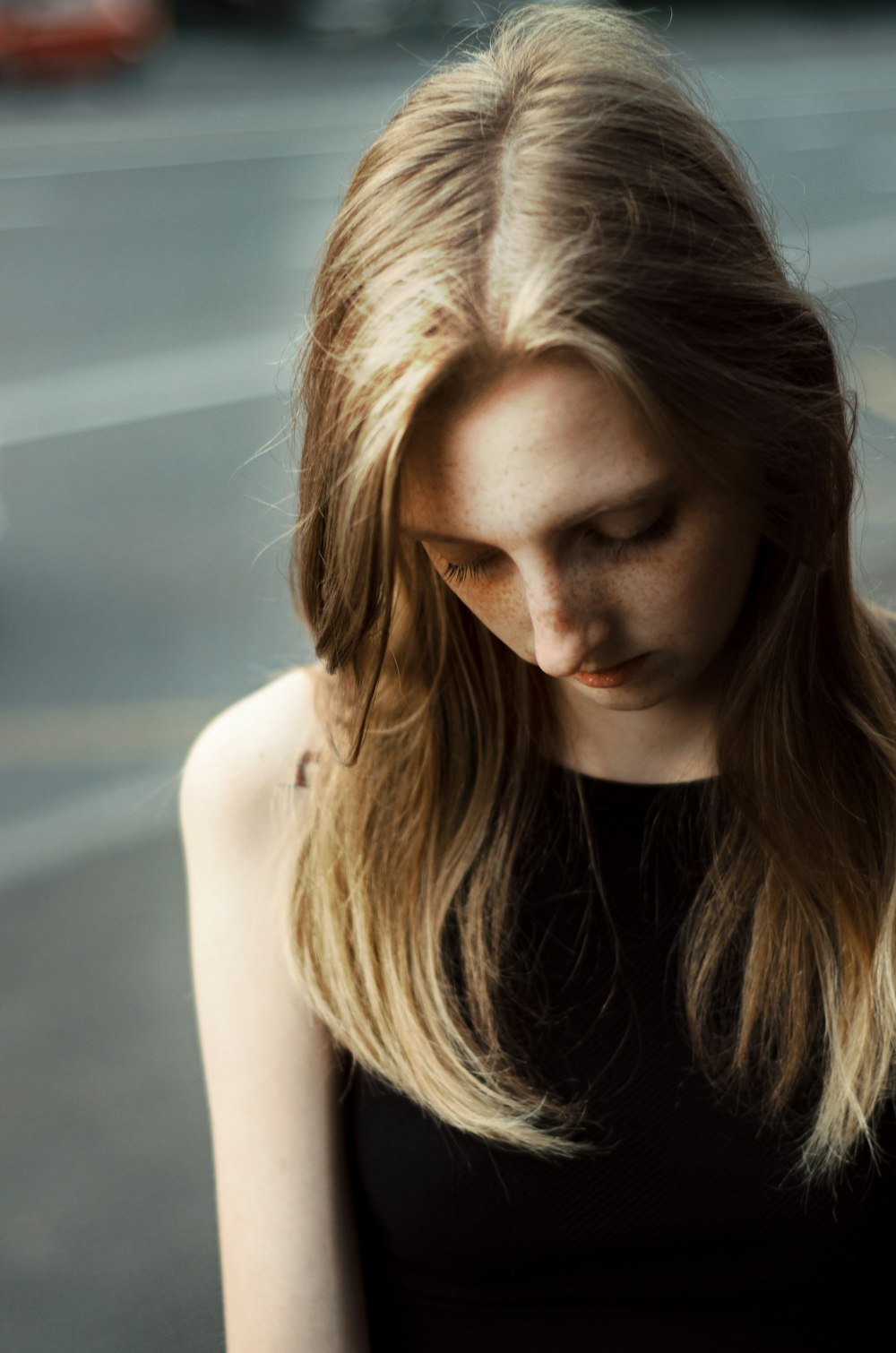 a woman with long hair