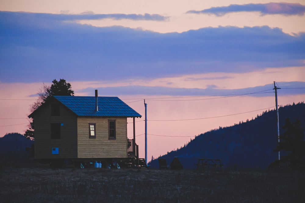 a house with a blue roof