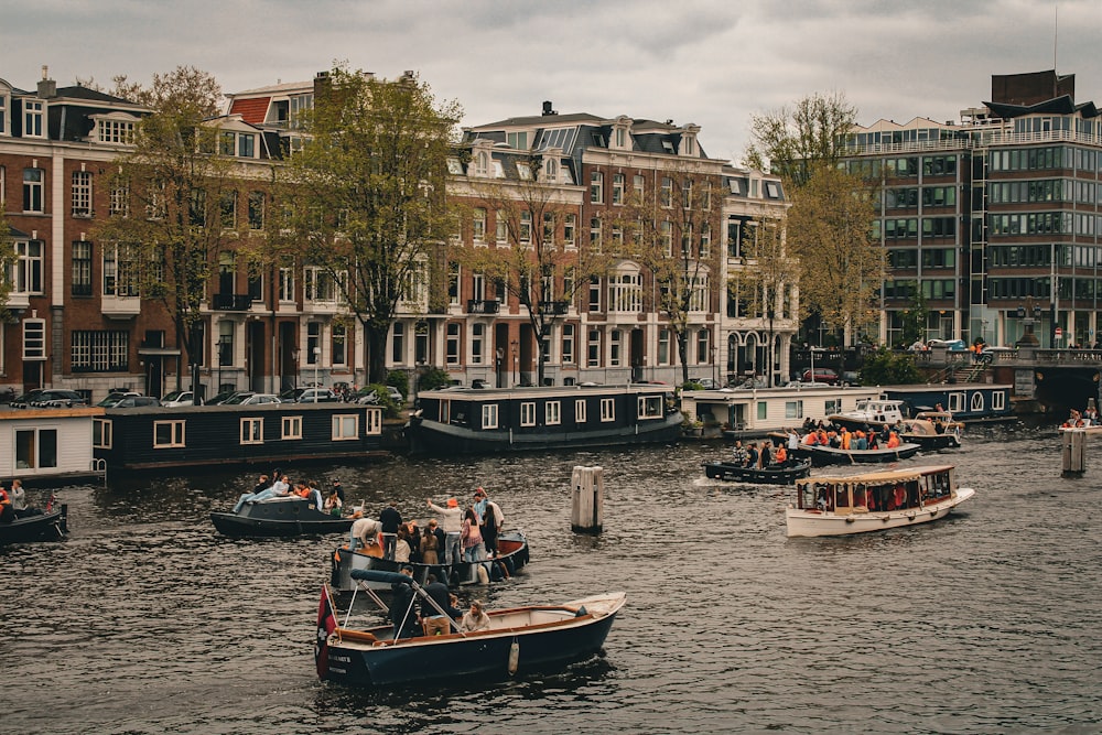 a group of boats on a river