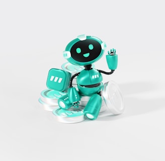 a toy robot with a blue background