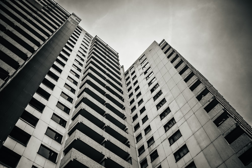 a low angle view of tall buildings