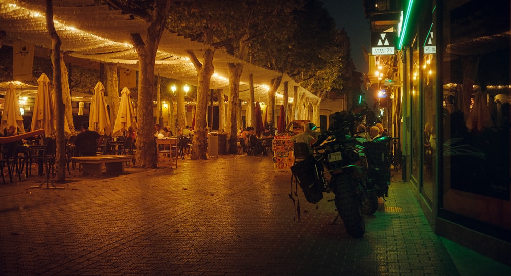 a motorcycle parked on a sidewalk