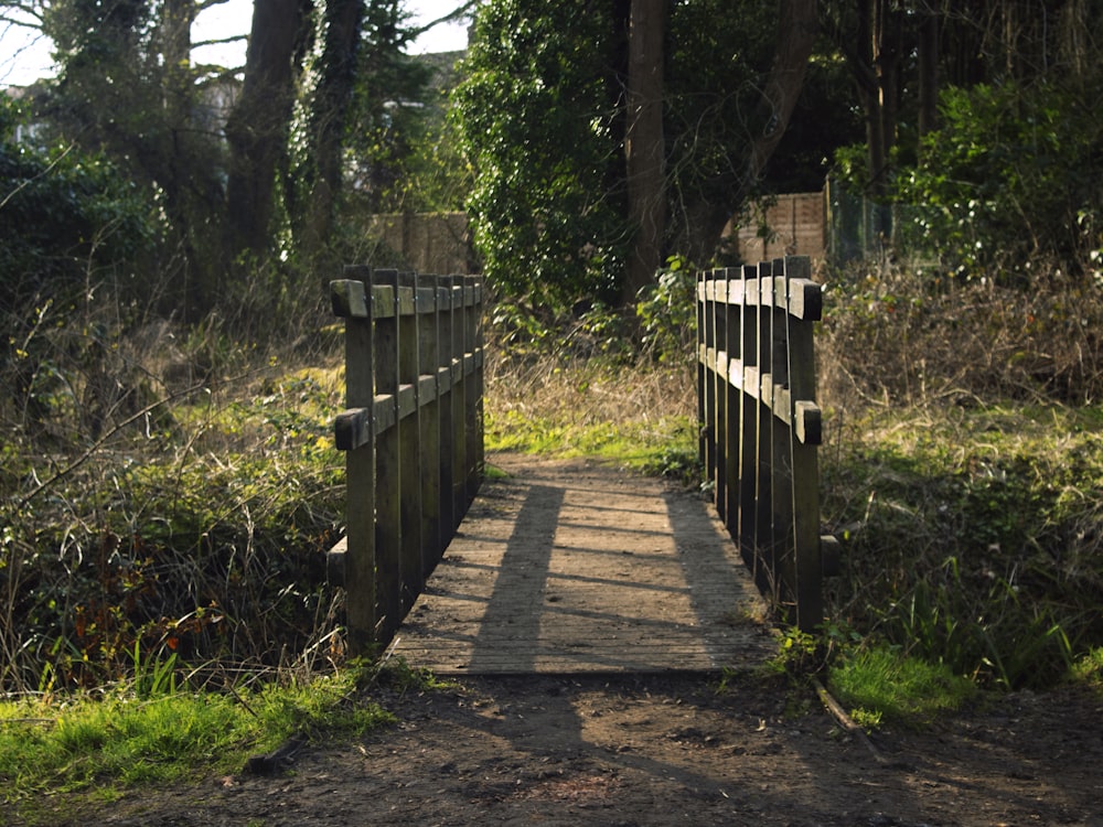 a wooden bridge over a creek