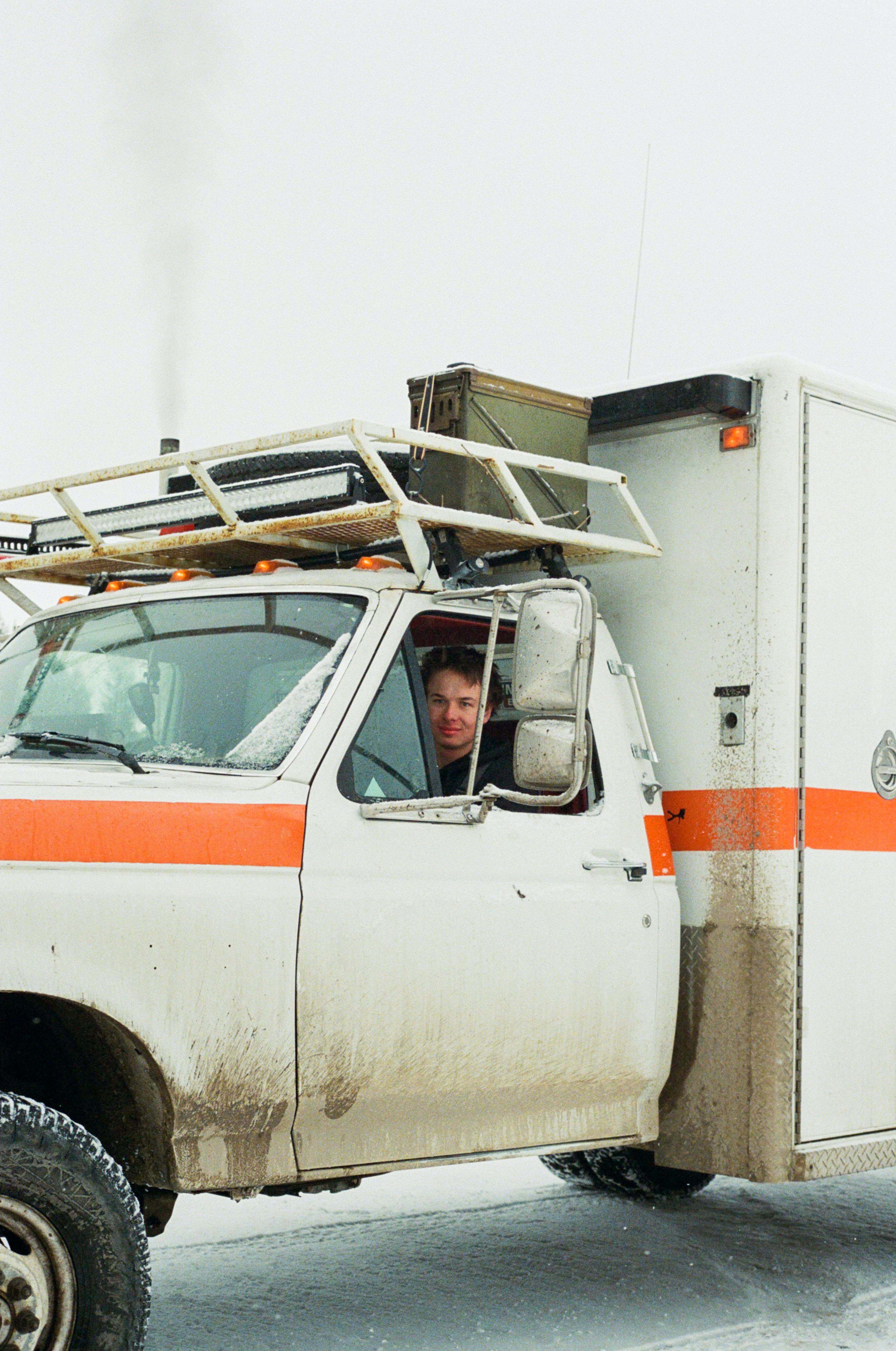 a person in a white truck