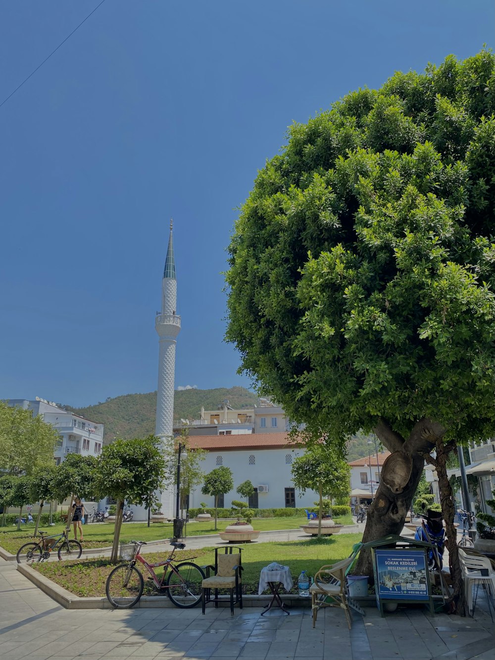 a tall tower in the distance