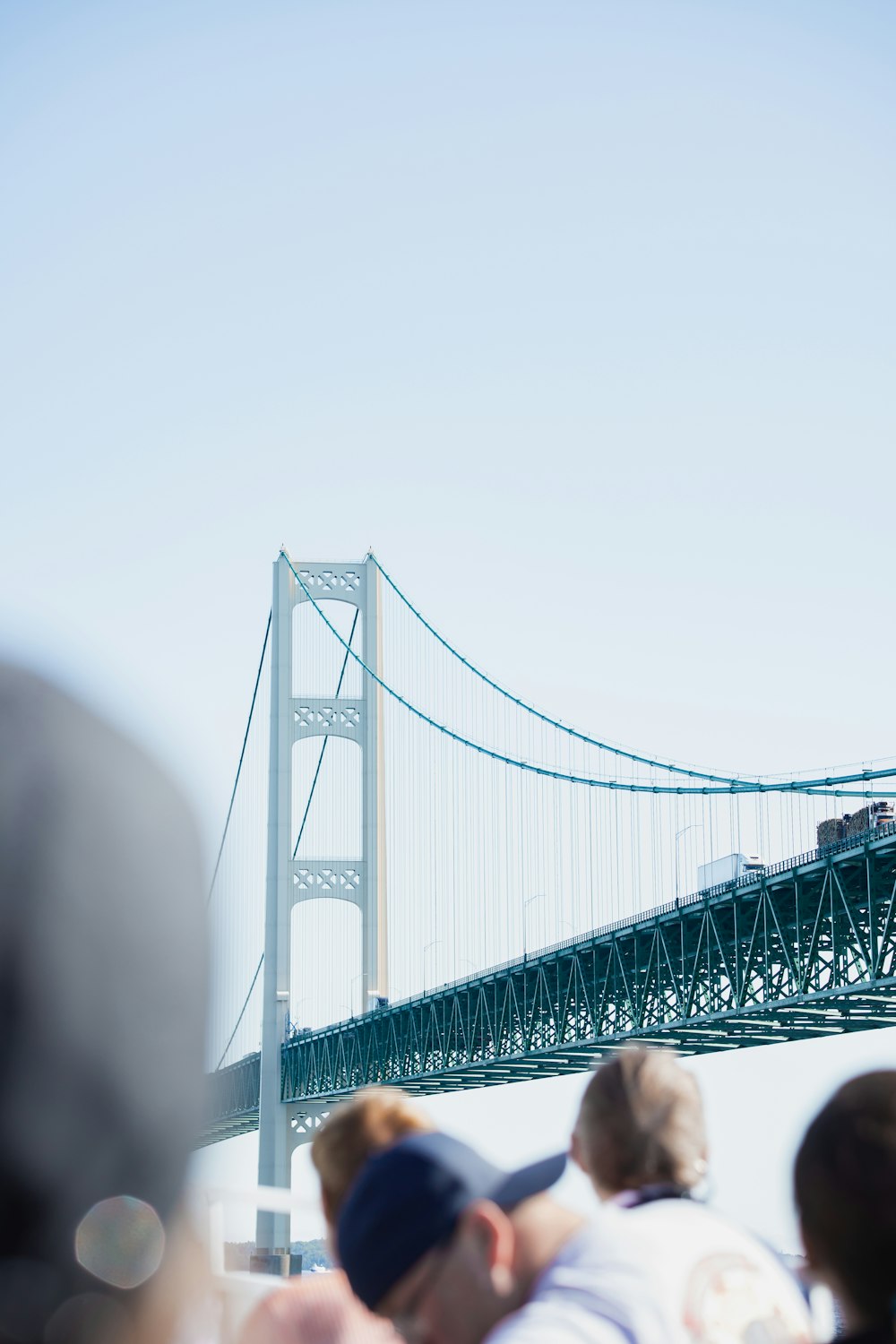 a group of people looking at a bridge