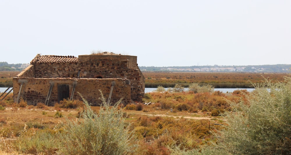 a building in a field