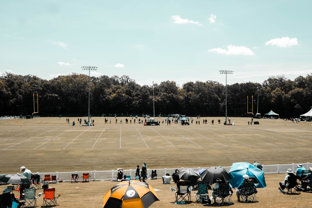 a group of people at a race track