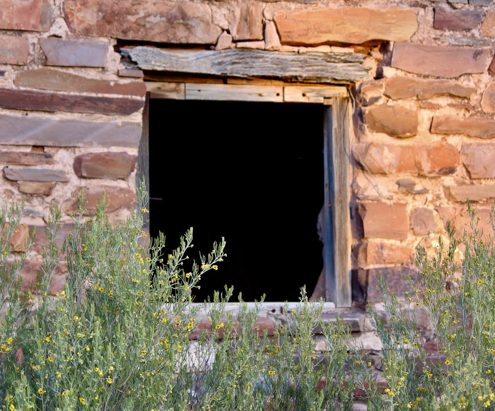 a window in a brick building