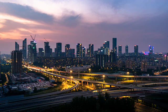 City skyline at sunset in Nanjing
