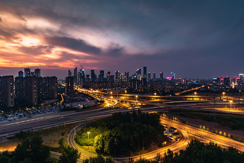 a city skyline at night