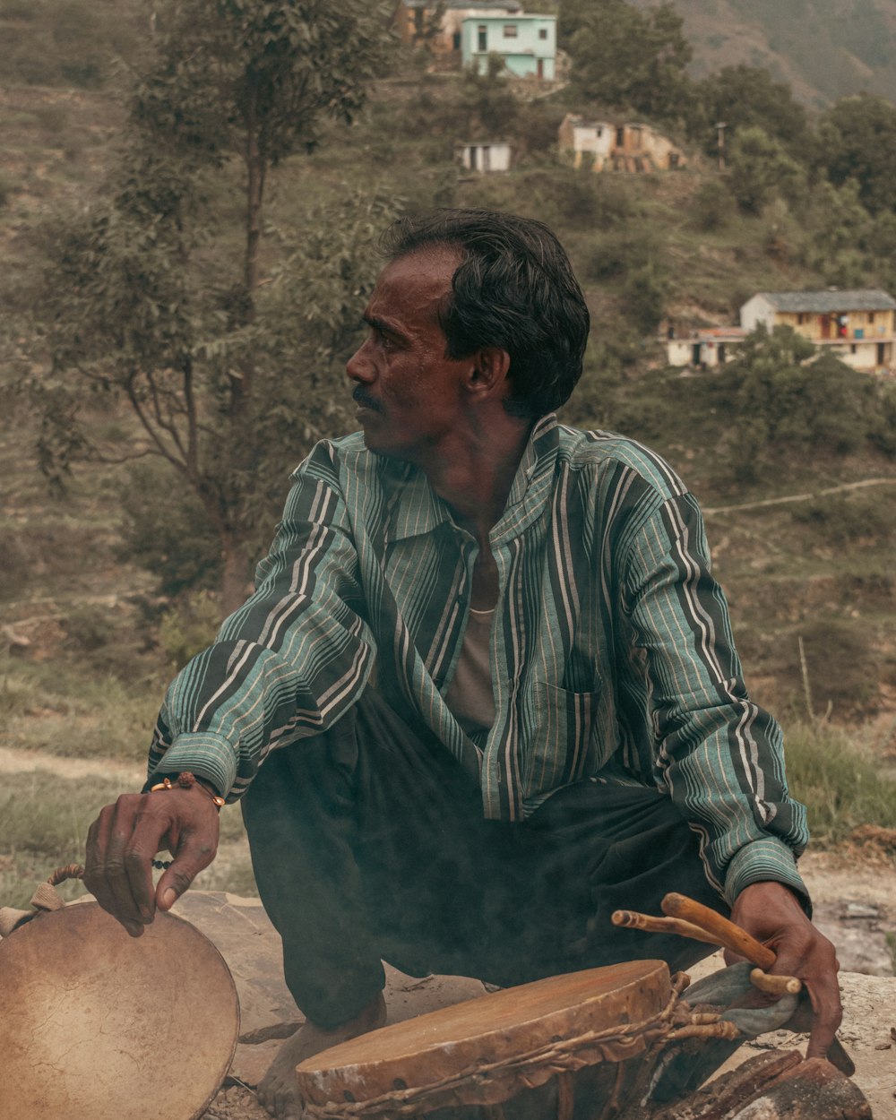 a man sitting on a bench