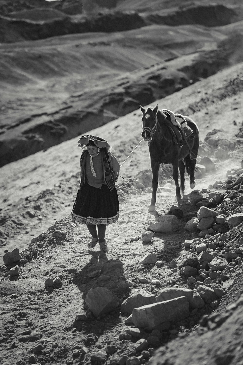 a person walking with a horse