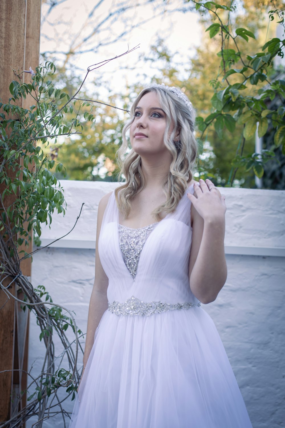 a woman in a white dress