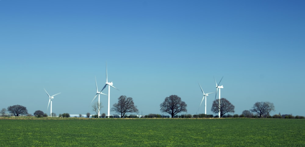 a group of windmills in a field