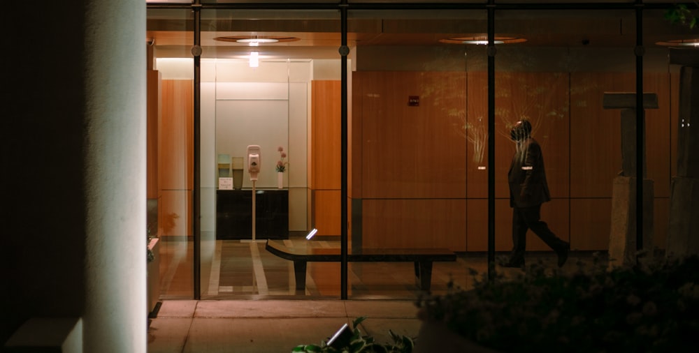 a person walking in a building