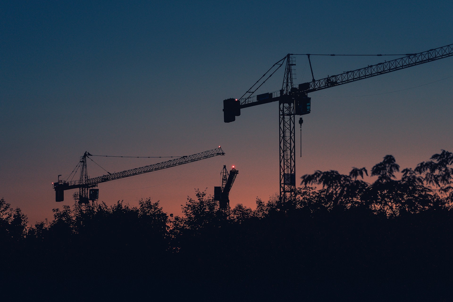 a crane at sunset