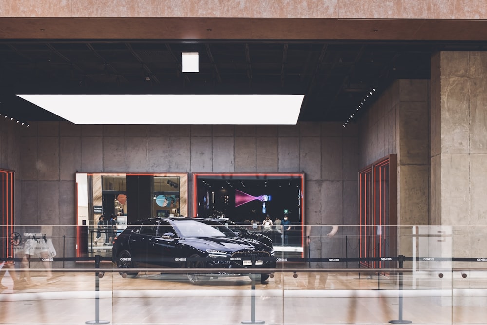 a car parked in a garage