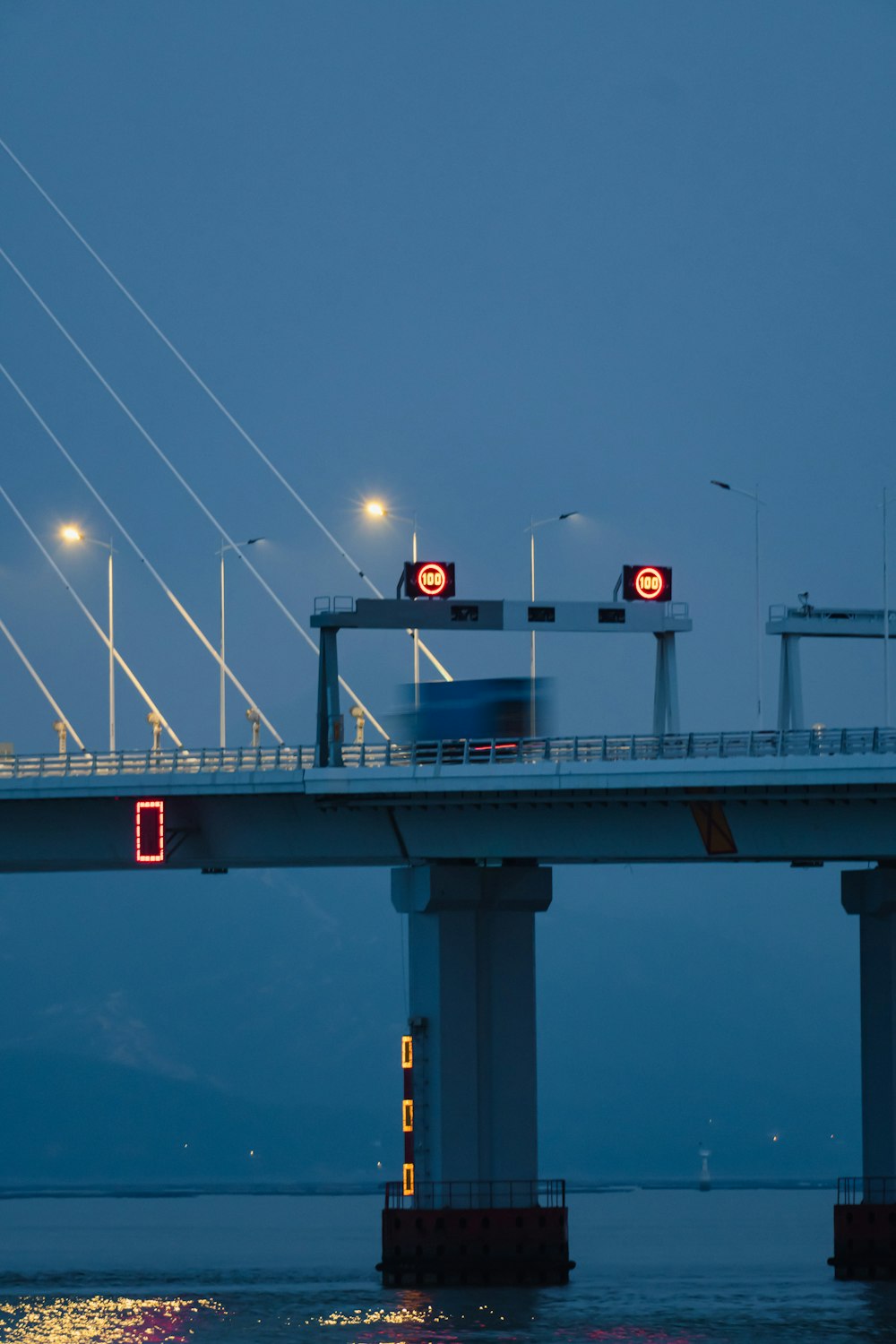 a bridge with lights at night