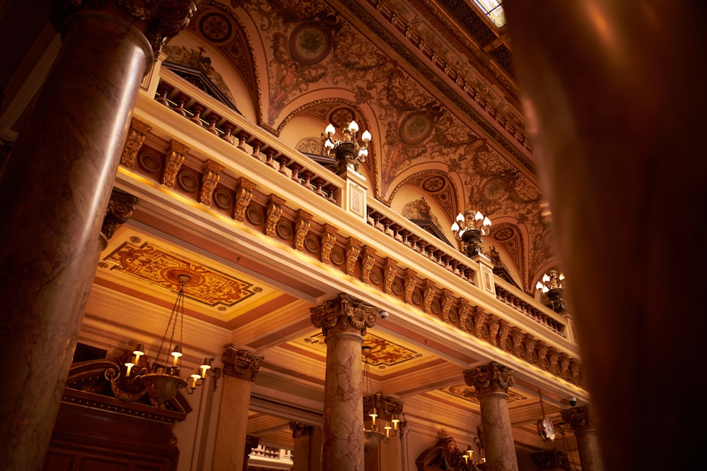 a large ornate ceiling with statues