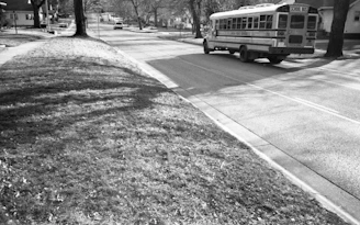 a bus driving down a street