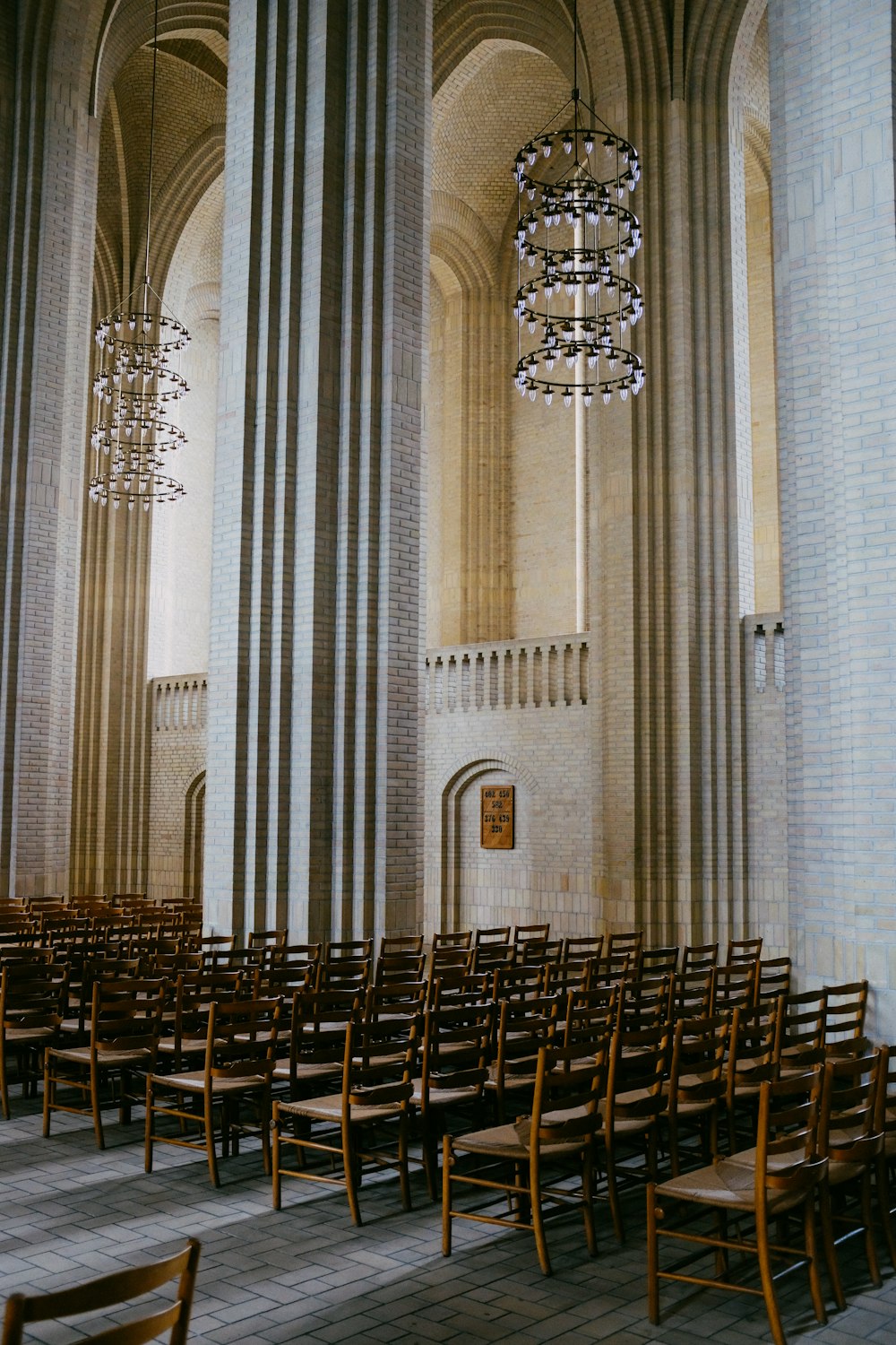 a large room with rows of chairs