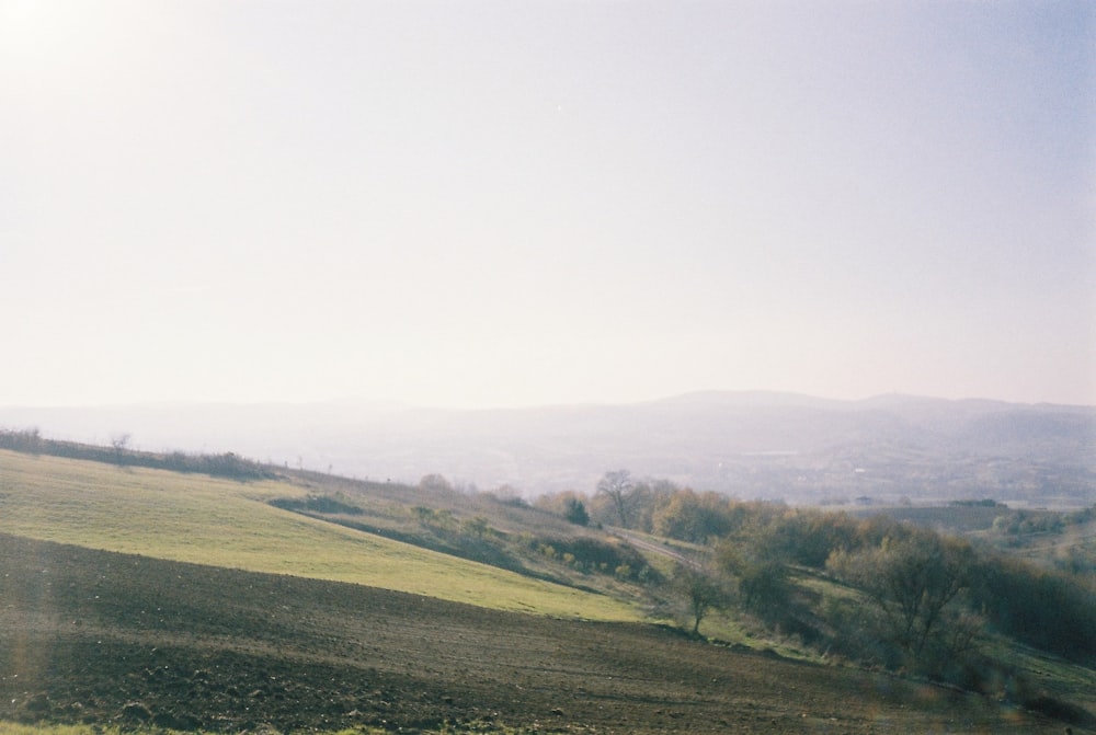 Un paisaje con colinas y árboles