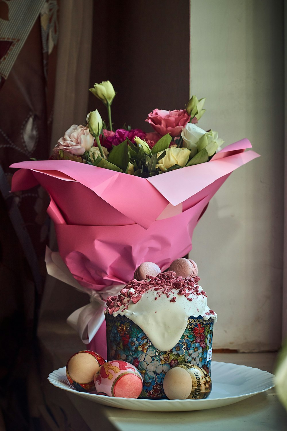 a cake with flowers on top