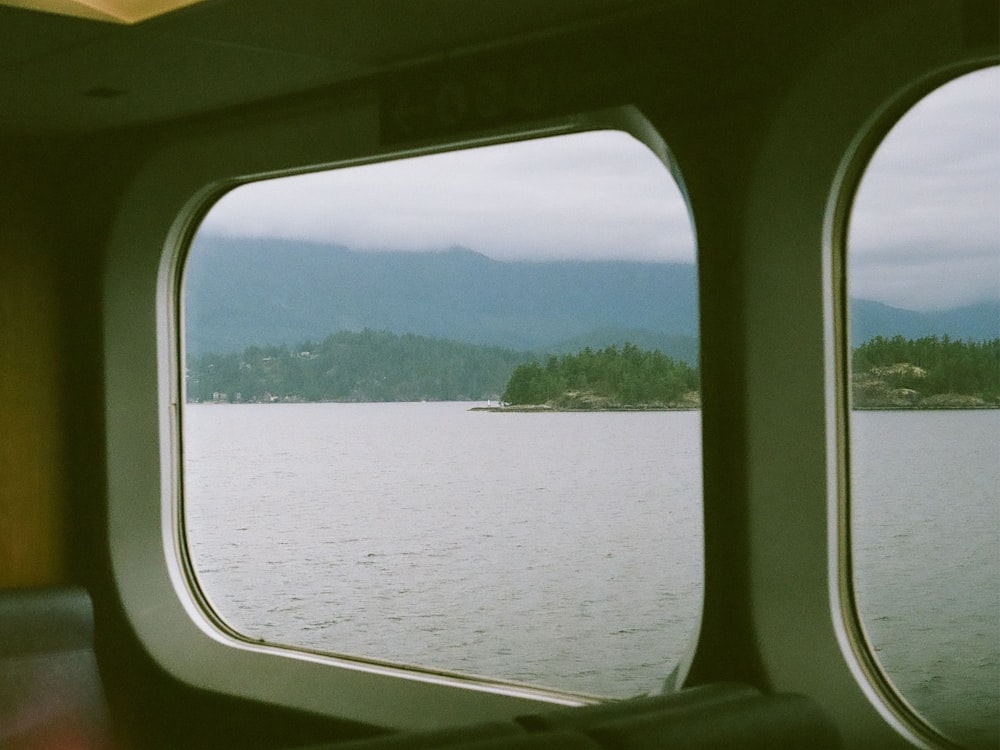 a view of a lake from a window