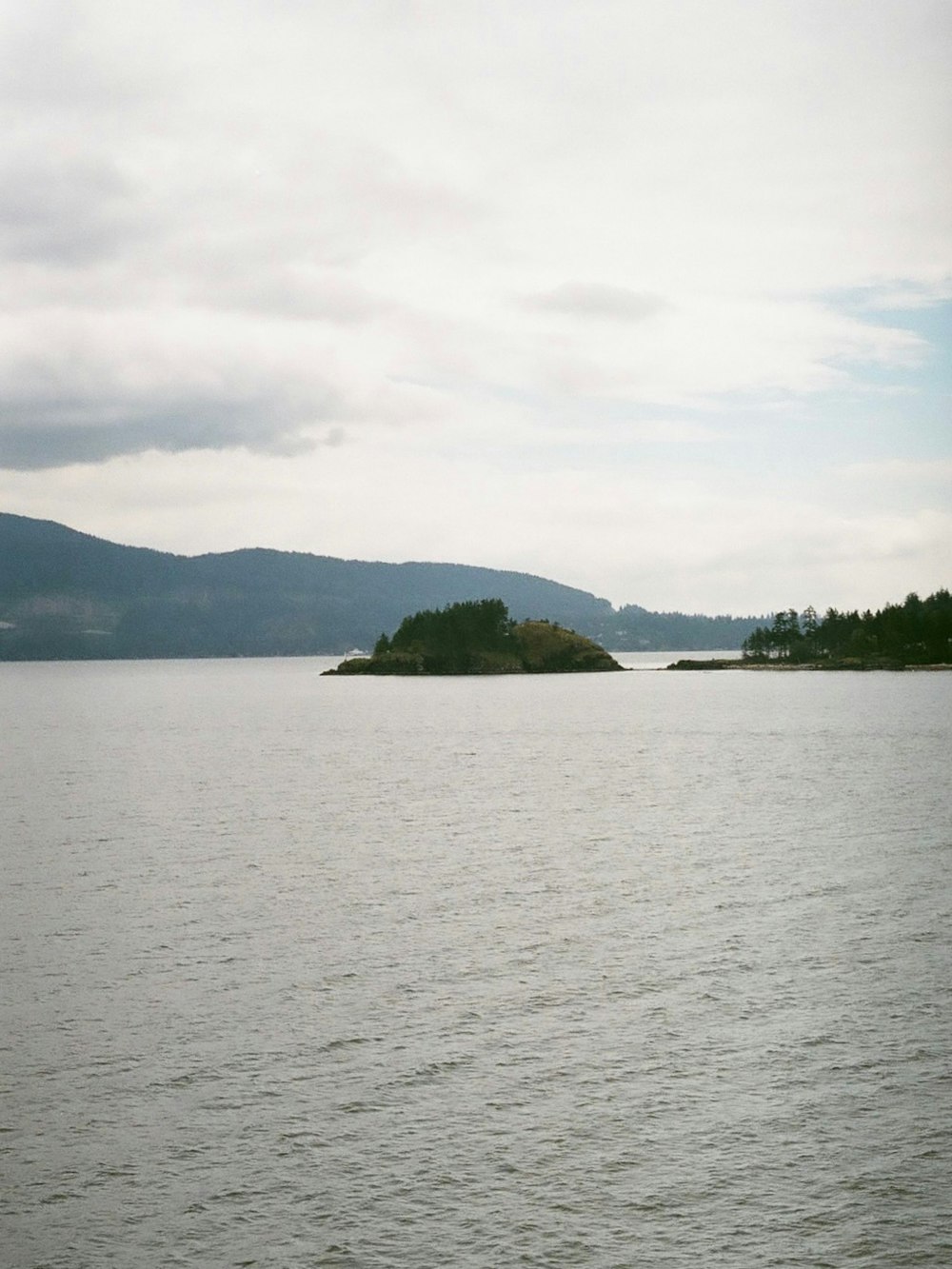 a body of water with trees and hills in the background