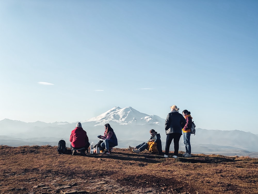 a group of people on a mountain