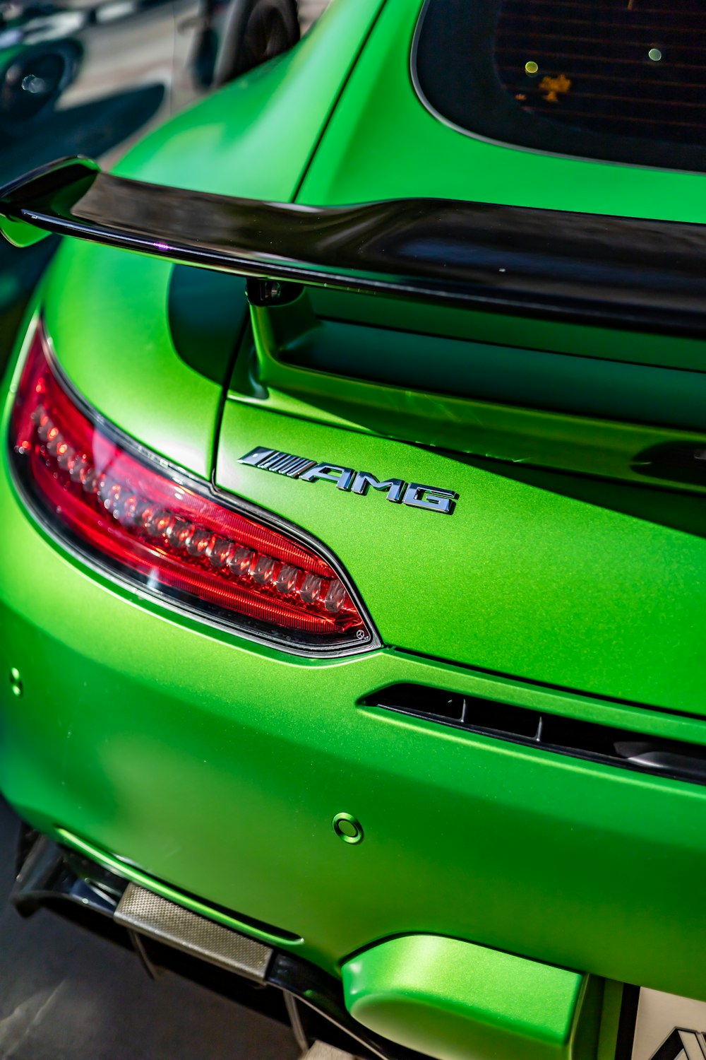 the back of a green car