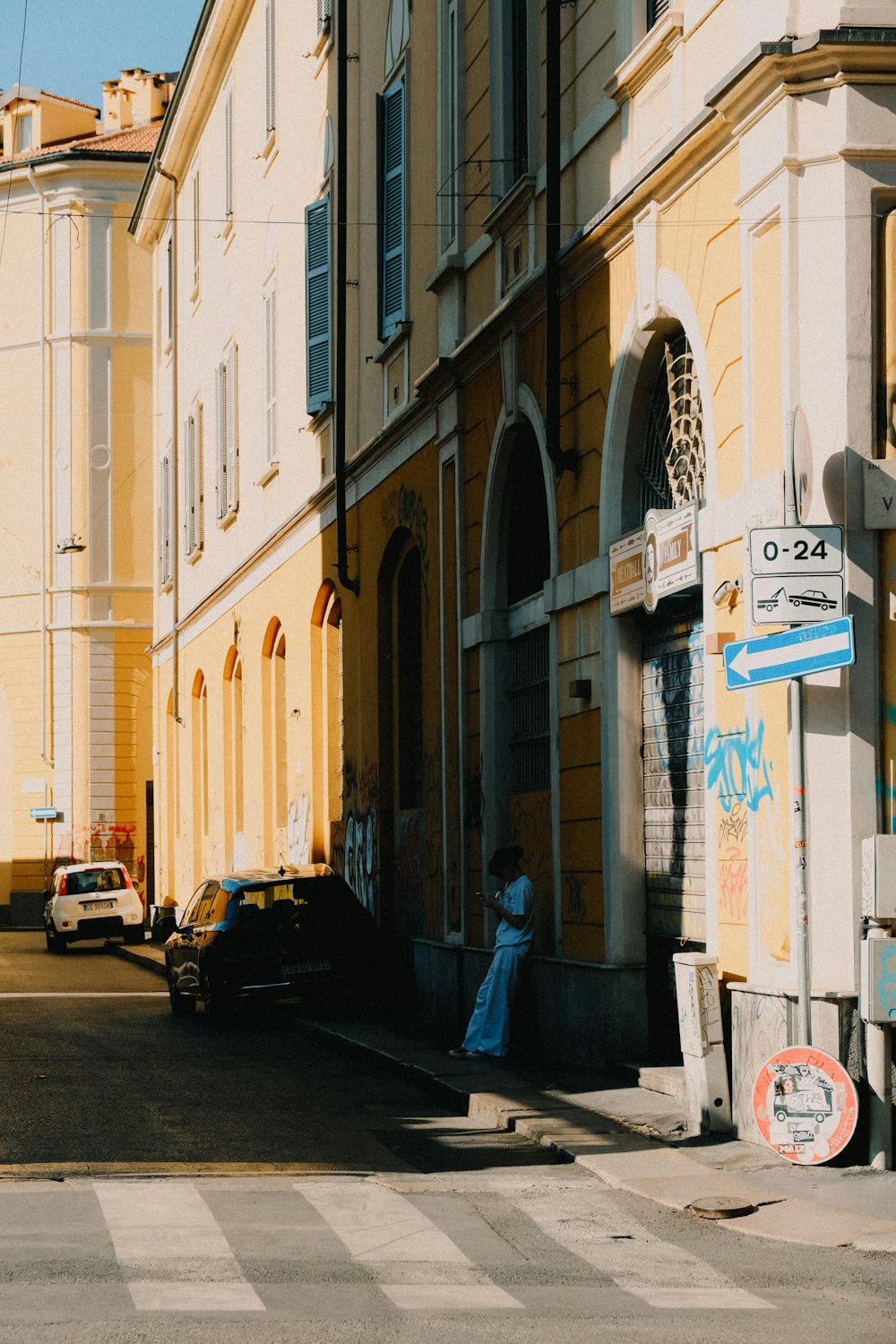 a person walking down a street