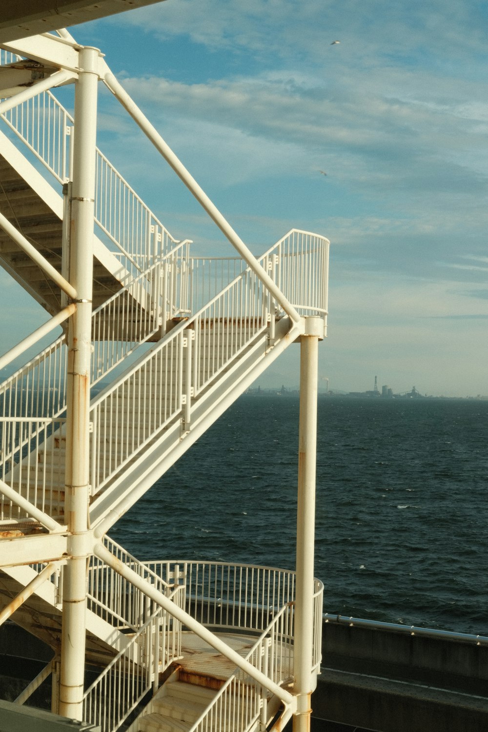 a white railing on a boat