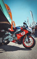 Street marketing setup with branded motovallas in action.
