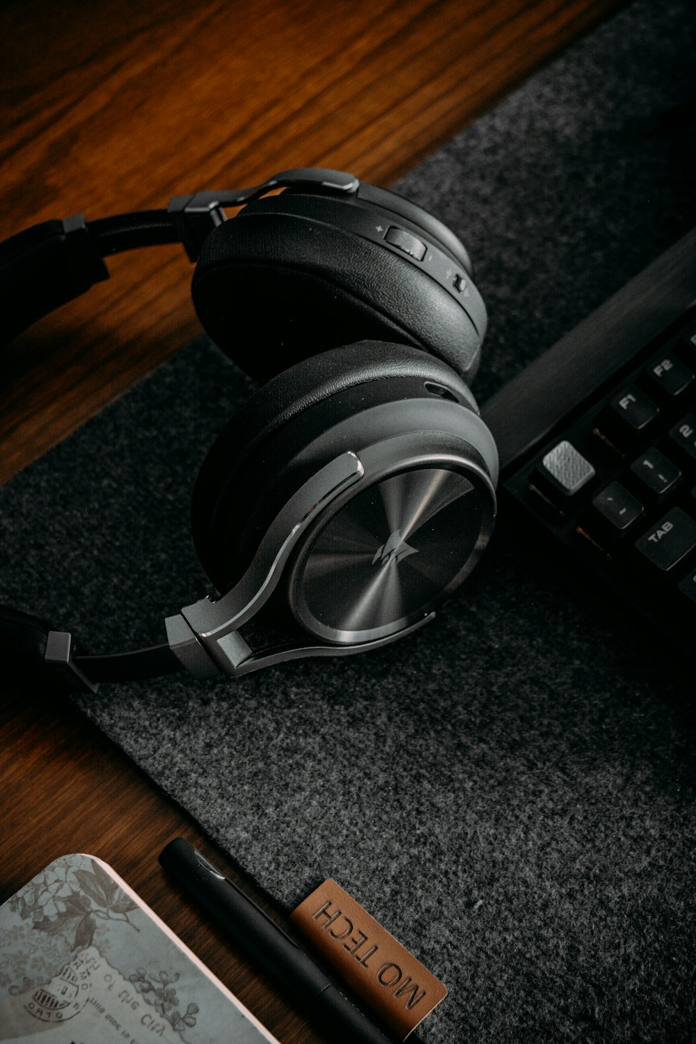 a pair of headphones on a desk