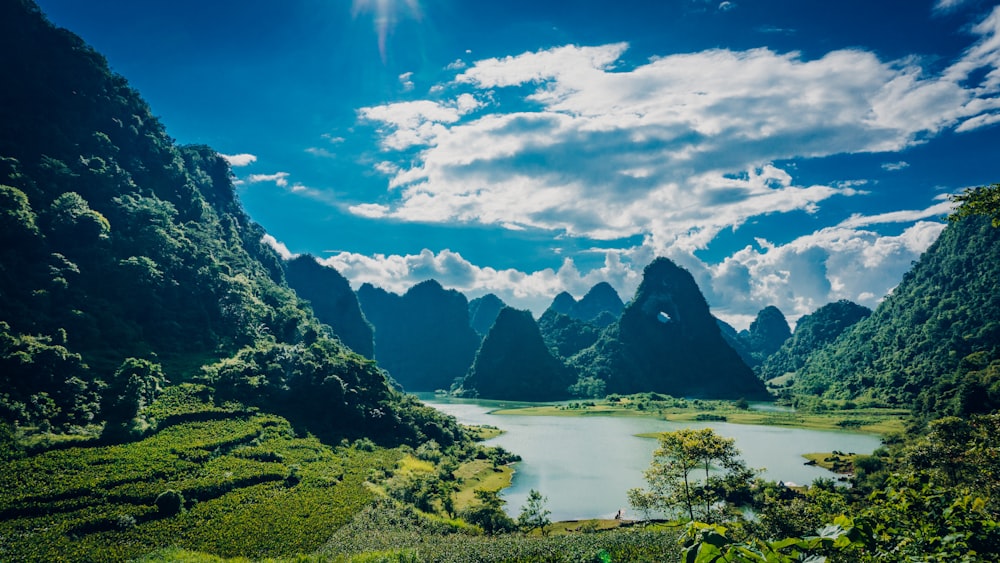 a lake surrounded by mountains