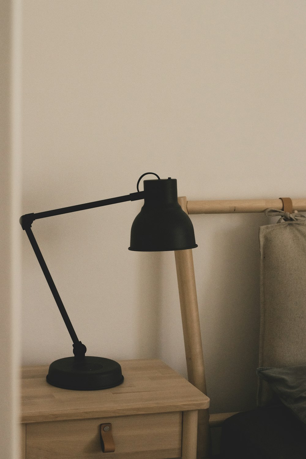 a lamp on a dresser