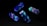 Several abstract, twisted shapes with a smooth, glossy texture float against a dark background. The shapes exhibit a gradient of colors, primarily in shades of blue, purple, and teal, giving a futuristic and dynamic appearance.