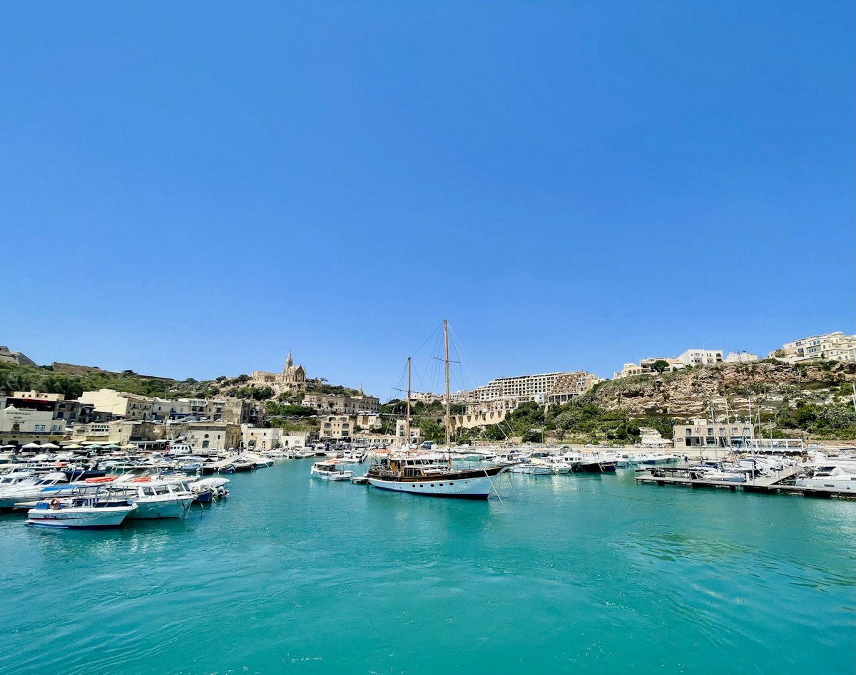 Boats in Mġarr harbour, where the ferry from Malta arrives on Gozo