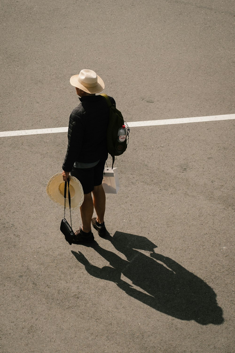 a person walking on a road