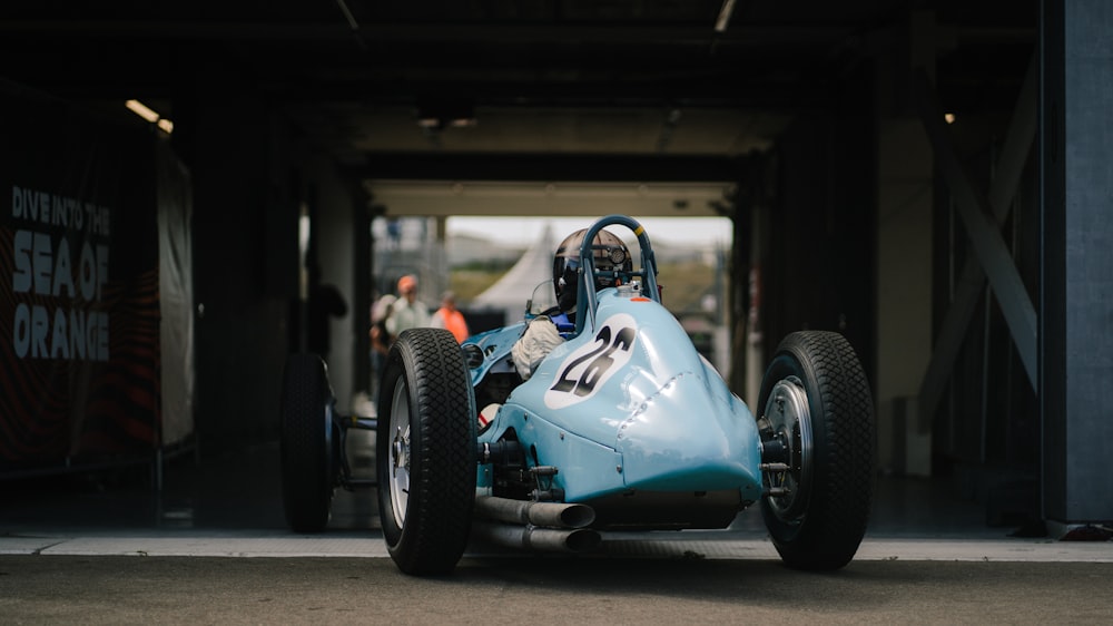 a blue race car