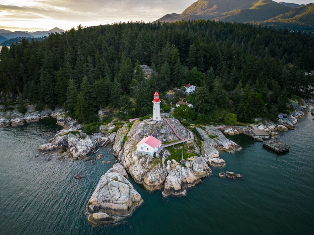 a small house on a rocky island