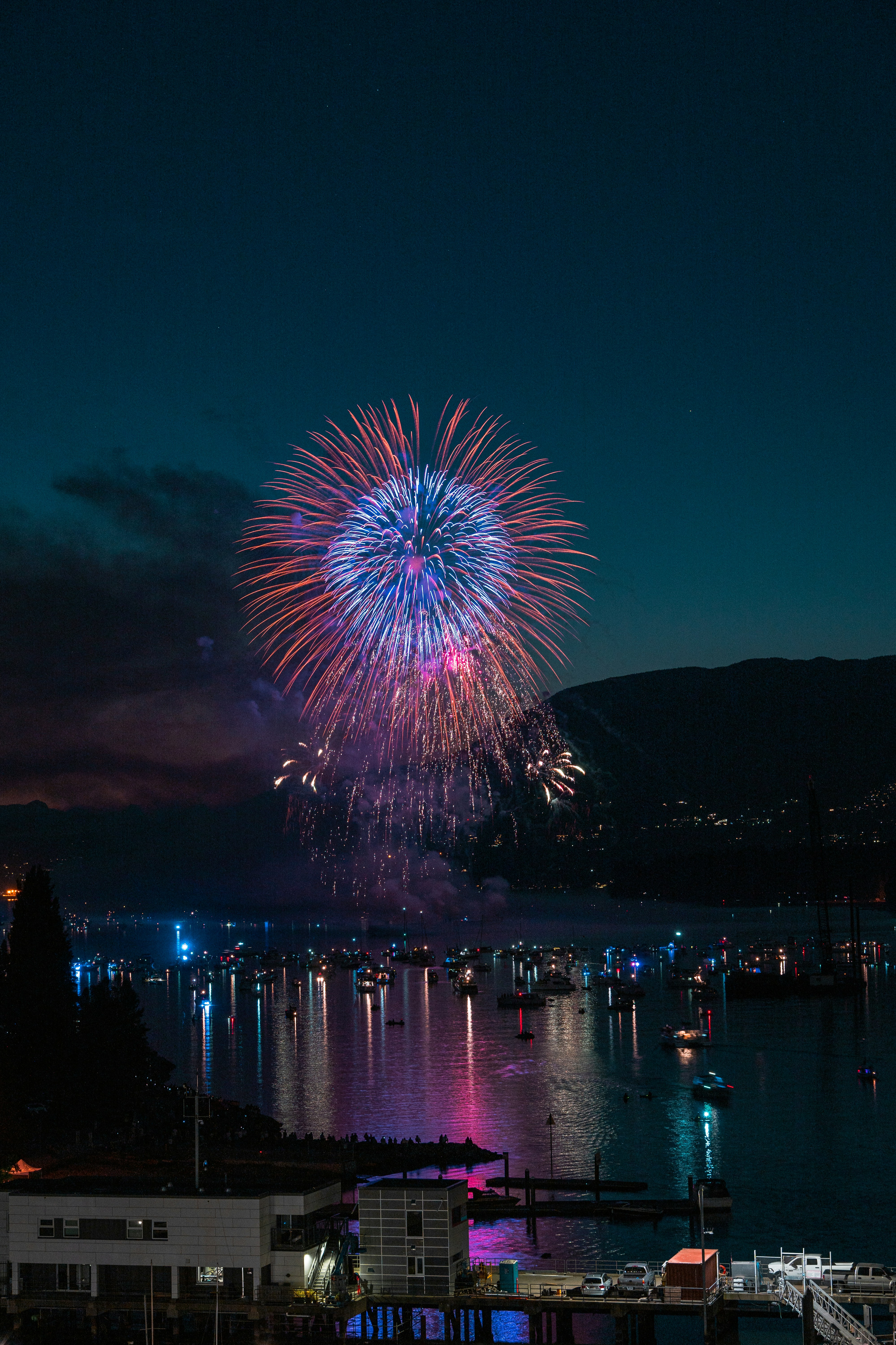 fireworks in the sky over a city