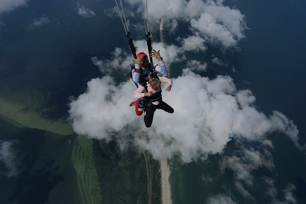 a couple of people skydiving