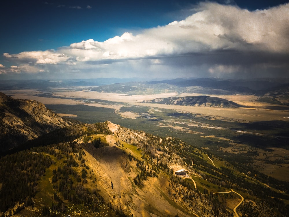 a landscape with hills and trees