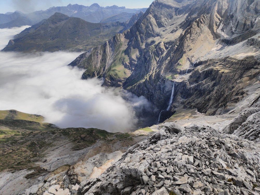 a rocky valley between mountains